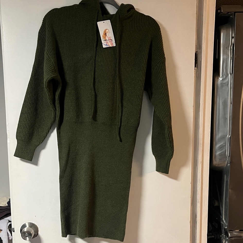 Green Knit Hooded Dress